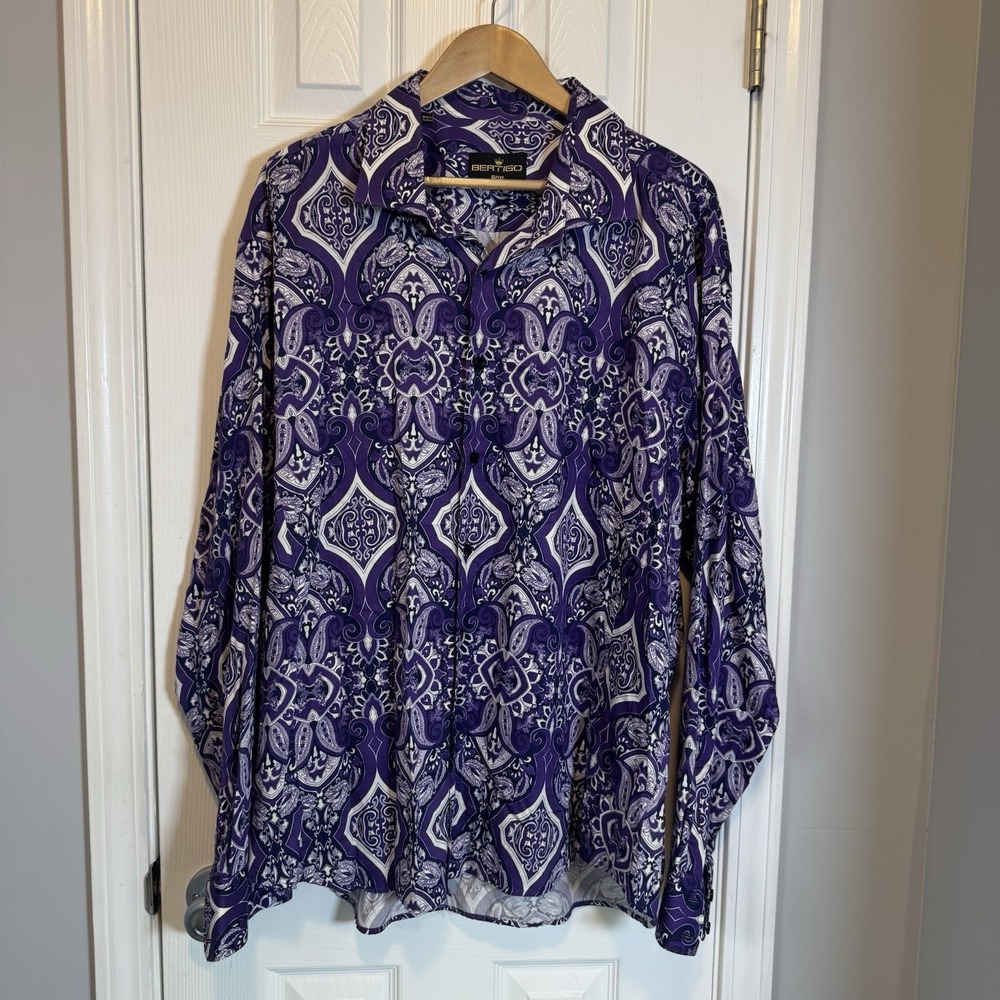Men's‎ Bertigo Purple Print Long Sleeved Shirt Size 8/4XL